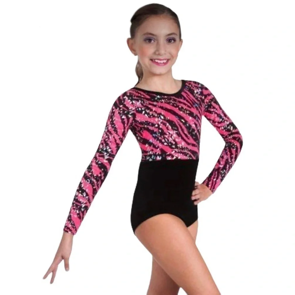 Body Wrappers Gymnastics Leotard Girl’s Size 16 Zebra Pink Black Silver New NWT